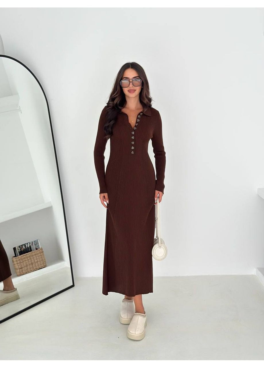 Темно-коричнева коктейльна, повсякденний, вечірня, ділова, кежуал жіноча вʼязана сукня Asi.Store.ua