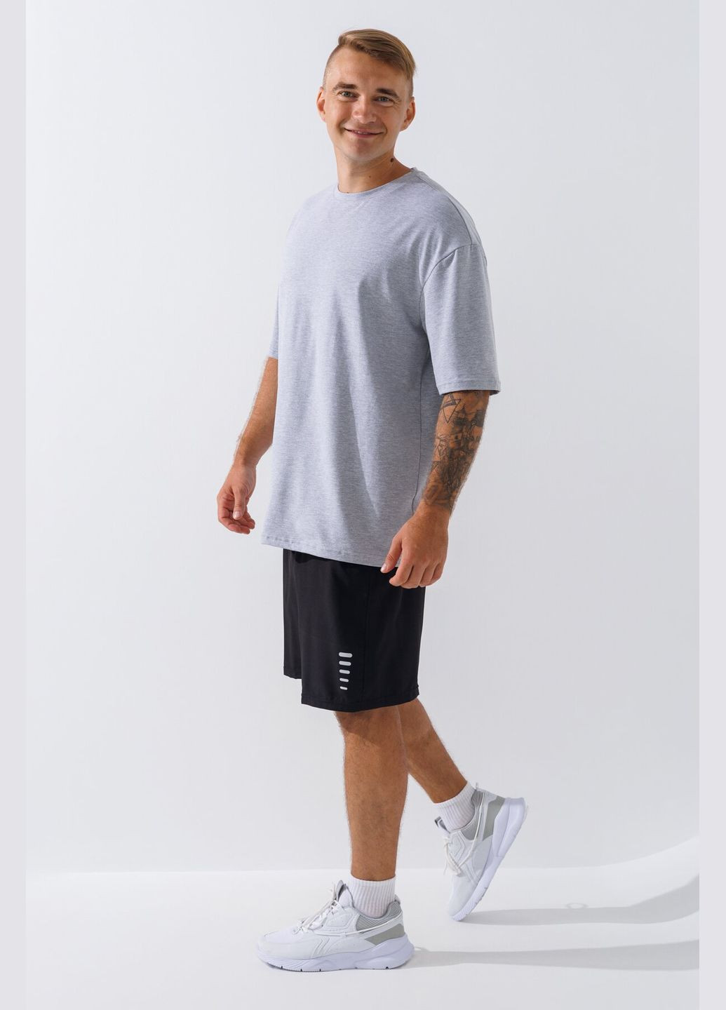 Комбинированная футболка однотонная мужская mbc02301 серый меланж shop (2000990693808) LAWA