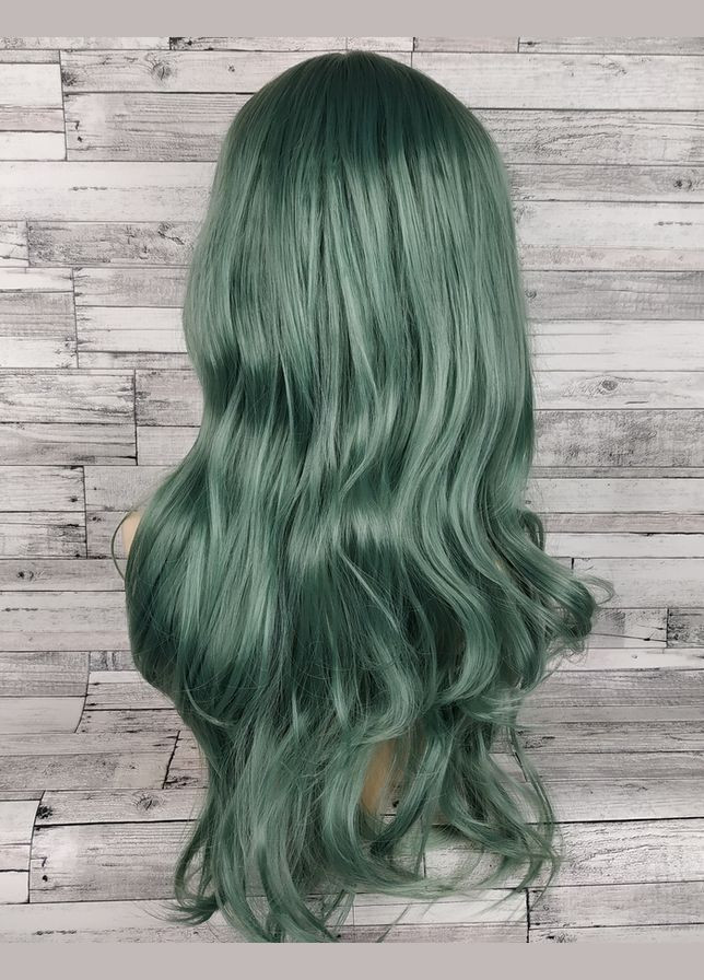 Перука зелена довга хвиляста з довгим чубчиком жіноча для жінок 60см зі штучного волосся No Brand 3519 (303133419)