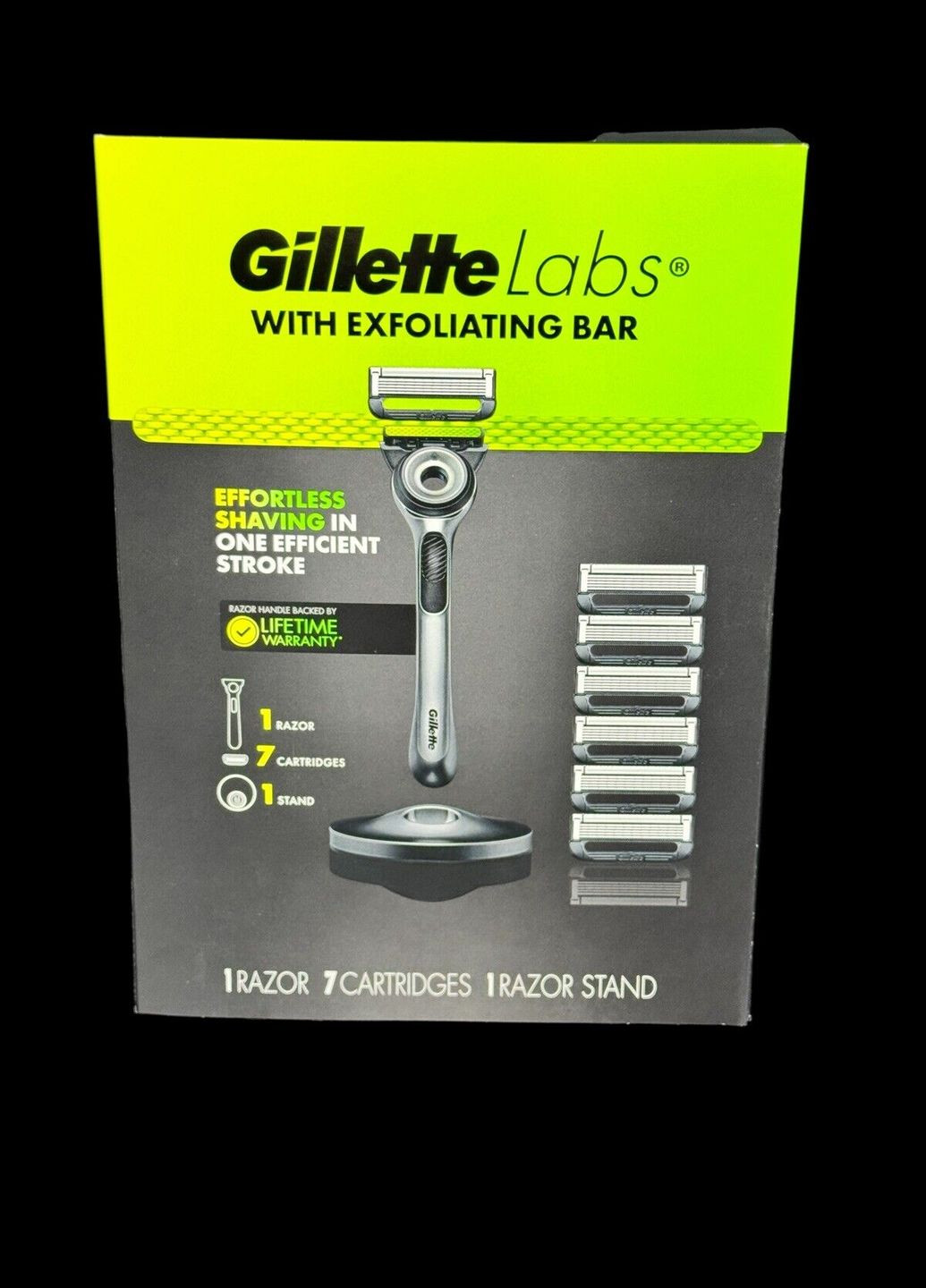 Бритва Labs с отшелушивающей полоской 1 бритва 1 подставка 7 картриджей Gillette (289876313)
