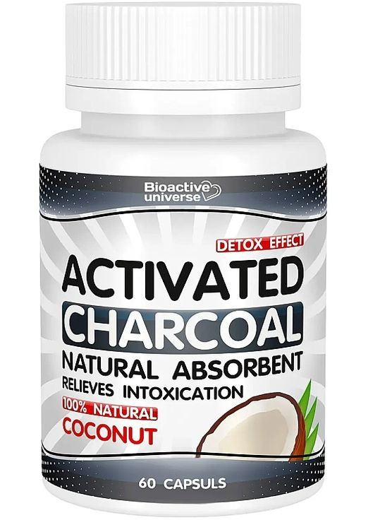Кокосове активоване вугілля в капсулах Activated Charcoal 60шт (1318120-3324129) Bioactive Universe (368612232)