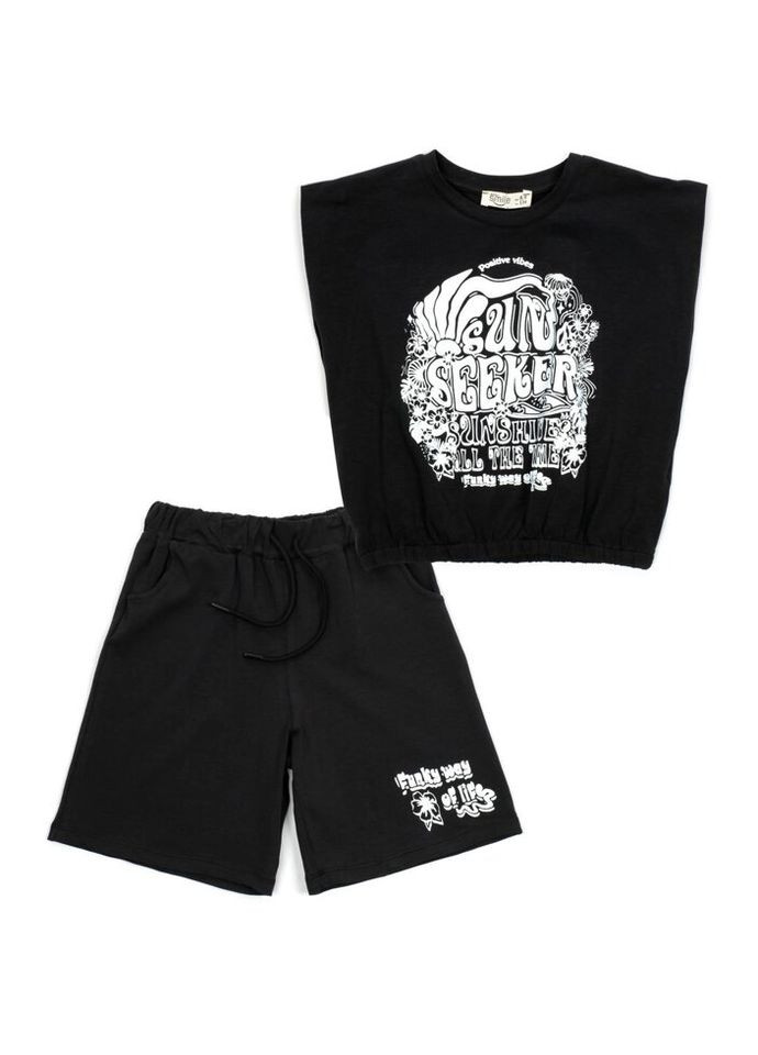 Чорний літній набір дитячого одягу із шортами (9146-140g-black) Smile