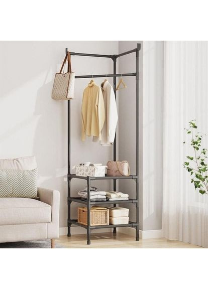 Вешалка угловая для одежды и напольная черная 180см*60см*45см для дома и офиса стойка для гардероба ProDobro (365442218)