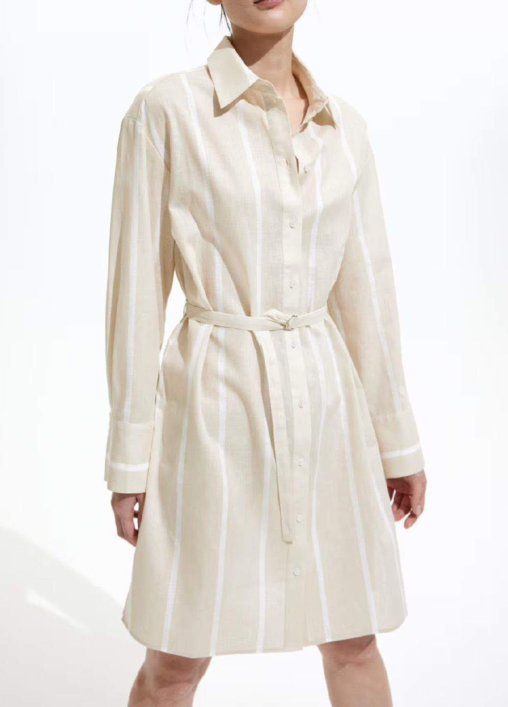 Светло-бежевое деловое платье H&M в полоску