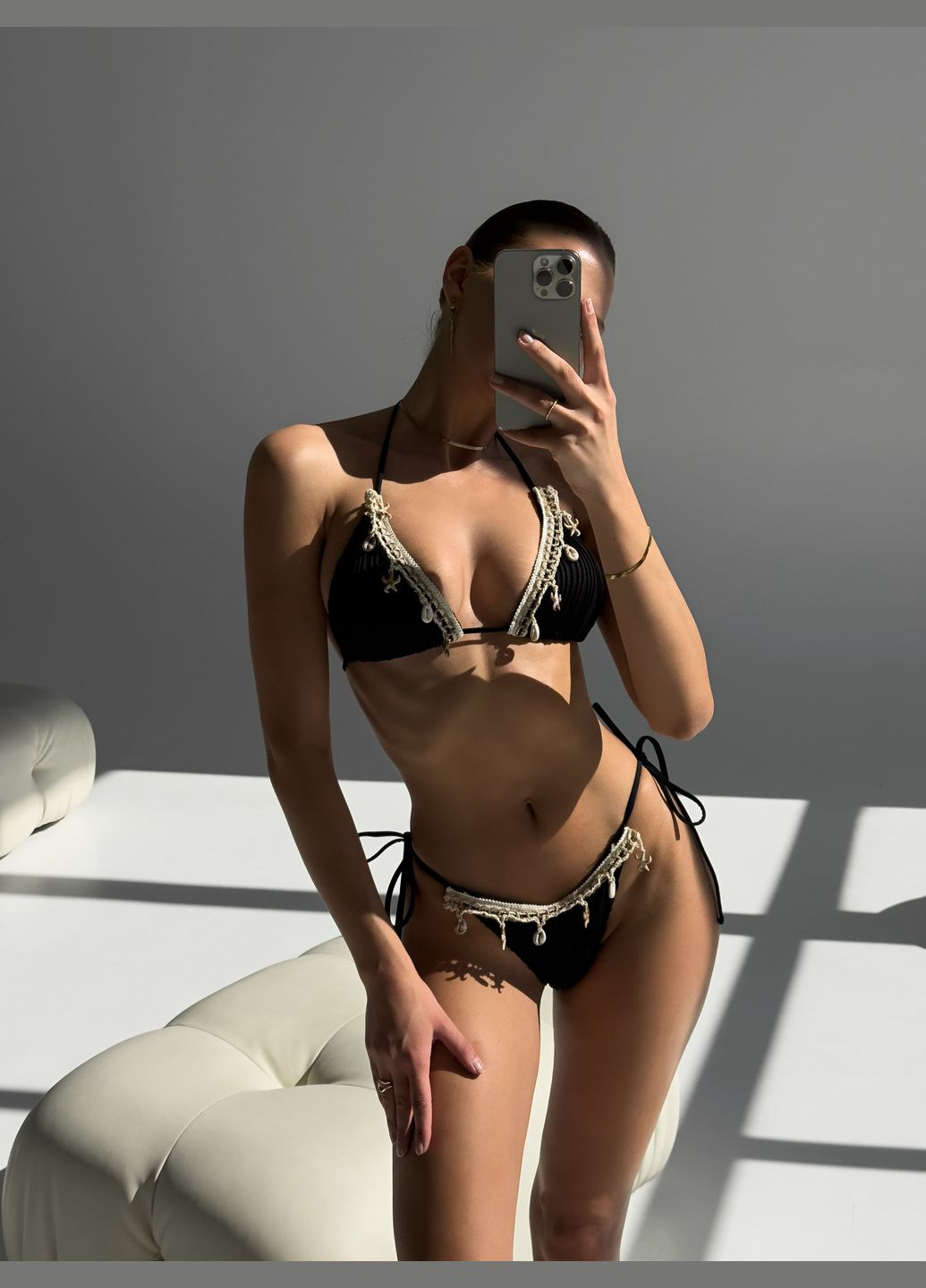 Чорний літній розкішний, спокусливий купальник з мушлями роздільний No Brand