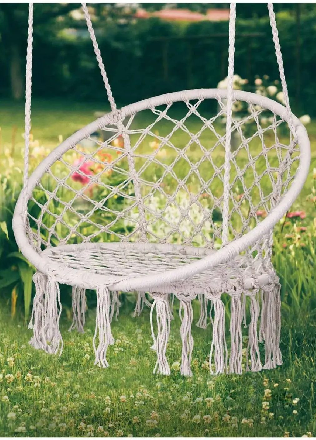 Садовое кресло качалка качеля подвесное плетеное со спинкой максимальная нагрузка 150 кг (476638-Prob) Бежевое Unbranded (285778324)