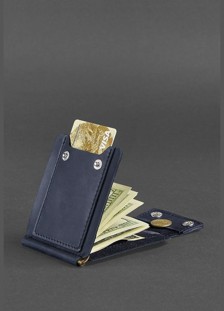 Чоловіче шкіряне портмоне синє 10.0 затиск для грошей Crazy Horse (A-026813) BlankNote (328444712)