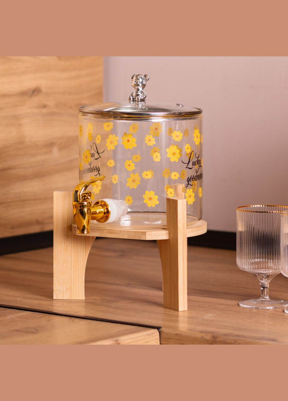 Лимонадниця з краном на дерев'яній підставці 2.6 л скляна Yiwu (354203249)