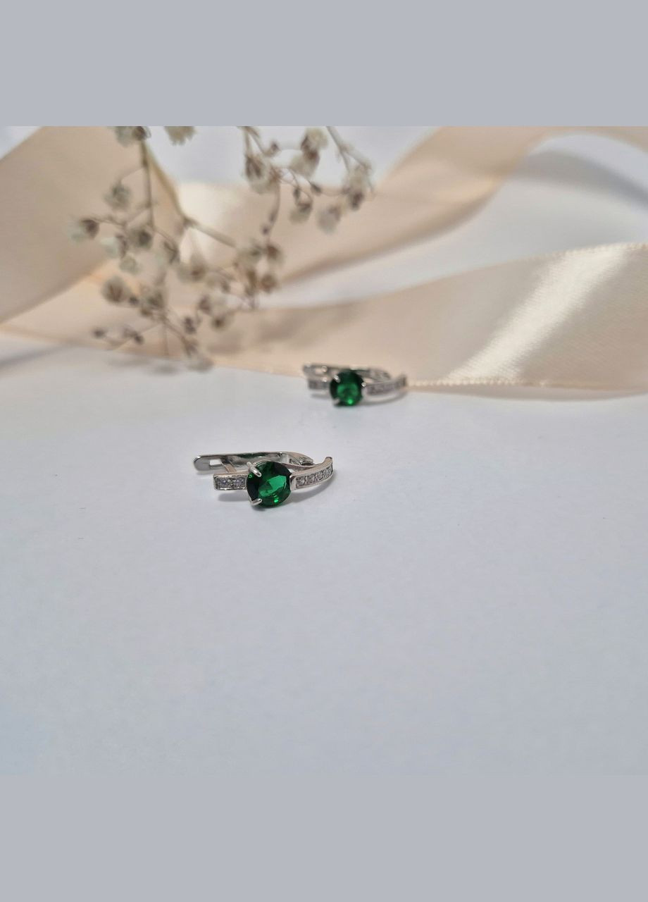 Срібні сережки Палички із Зеленими каменями срібло 925 проби Родоване 72095з 2.16г No Brand (316702991)