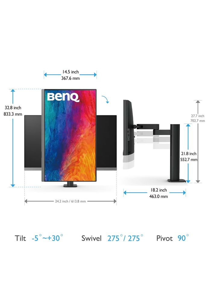 TFT 27" PD2706UA, 4K UHD, IPS, 99% sRGB, HDR10, HDMI, DP, USB-C, USB-hub, HAS, колонки BenQ (314749520)