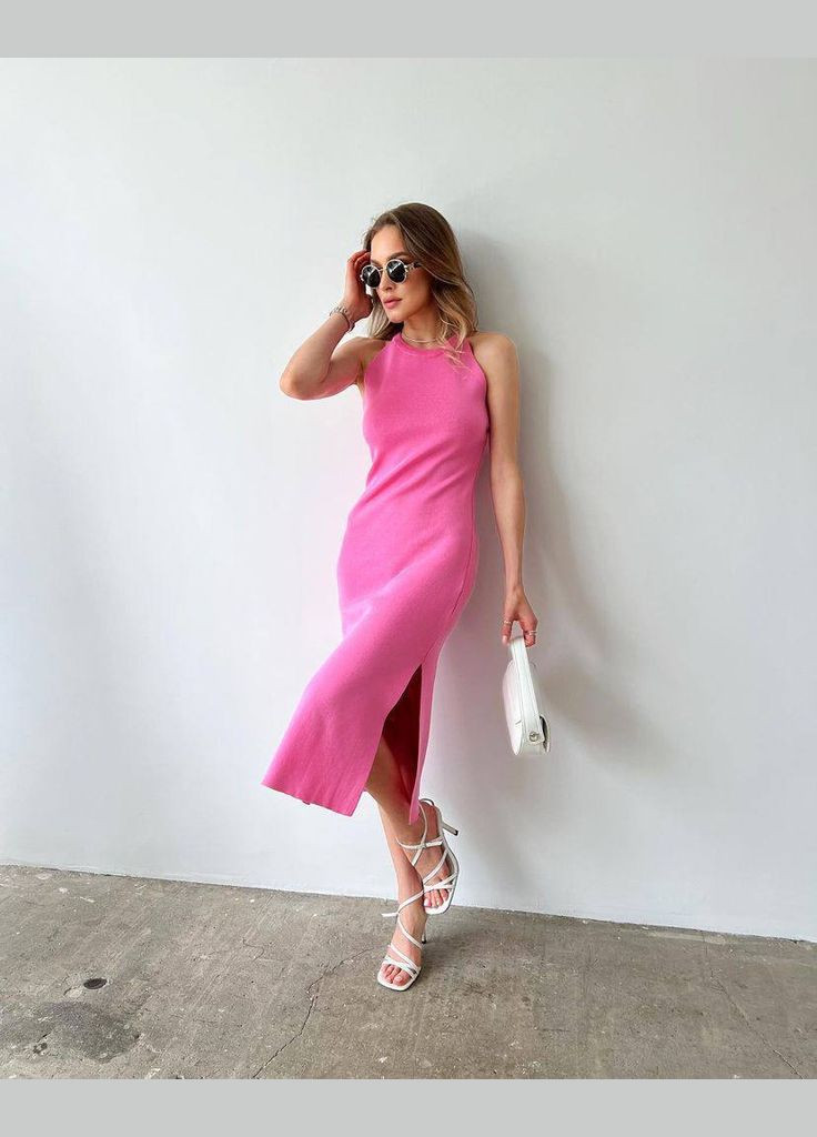 Рожева повсякденний сукня жіноча з відкритими плечима Україна однотонна