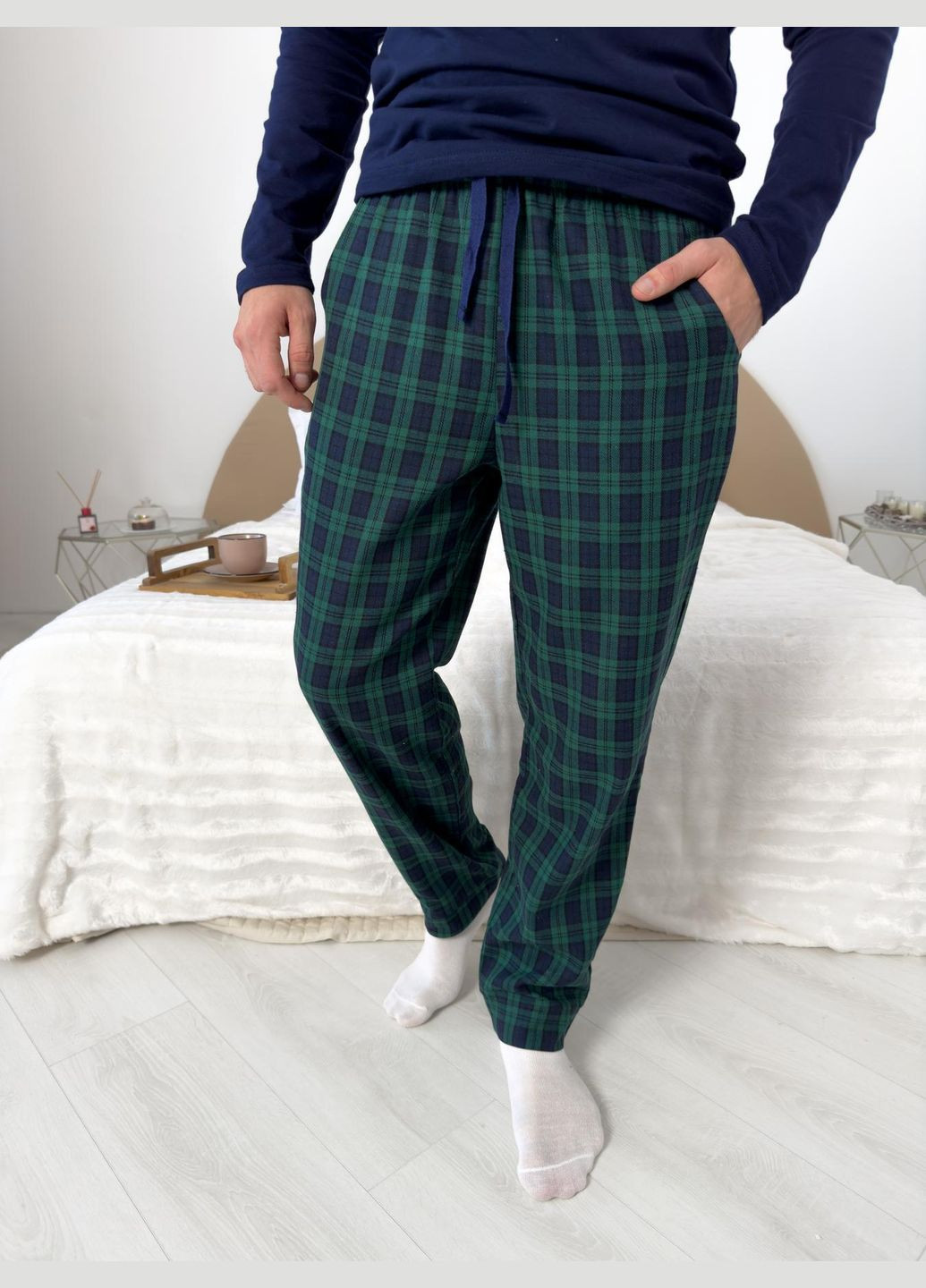 Мужские брюки пижамные "Бруклин", клетка зелено/темно-синяя Cosy (352769716)