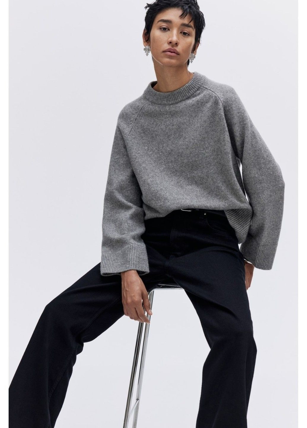 Серый зимний женский свитер свободного кроя н&м (58556) xs серый H&M