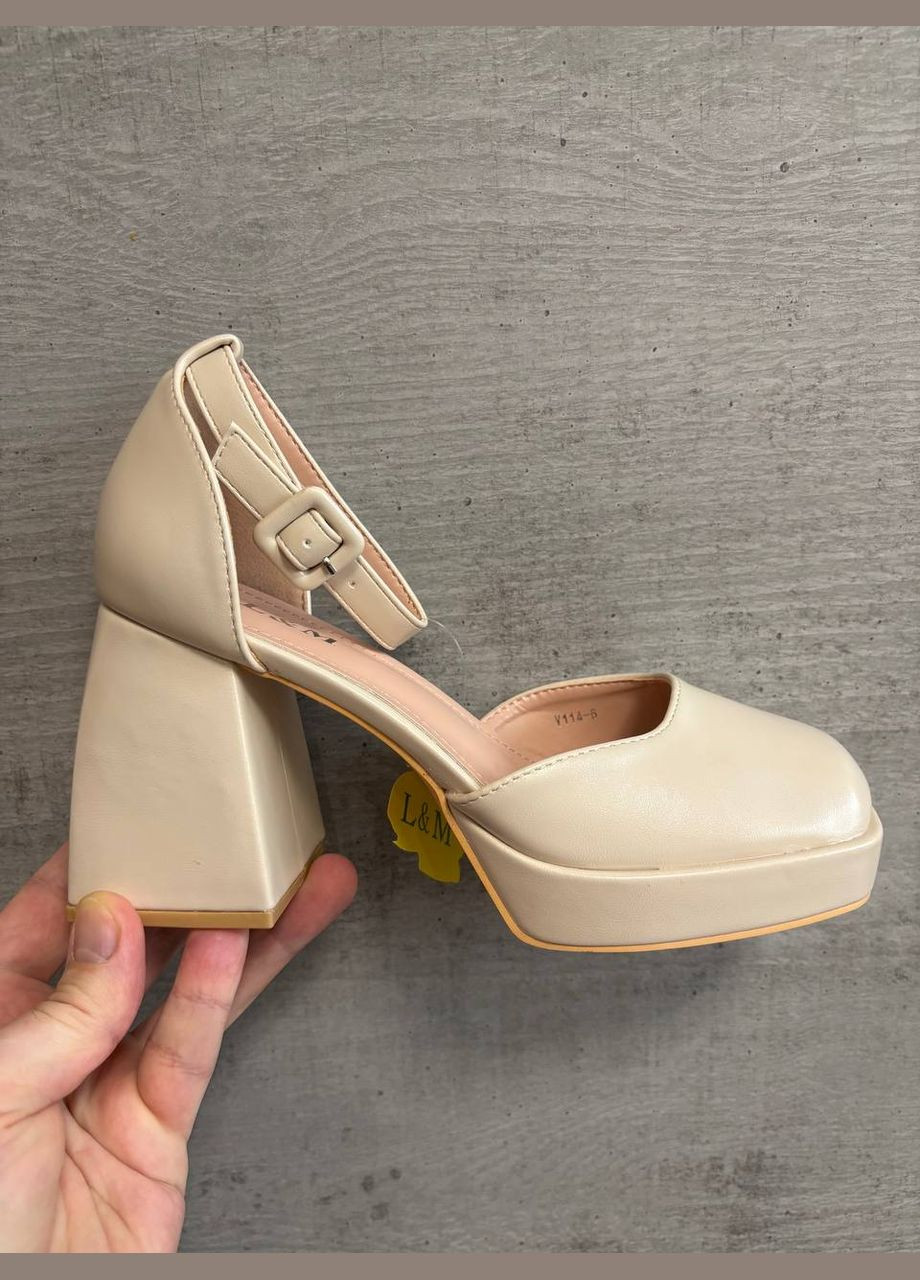 L&M Нарядные бежевые туфли с ремешком, бежевые женские туфли на каблуке, туфли беж бежевый з искусственная кожа, — демисезон (316575420)