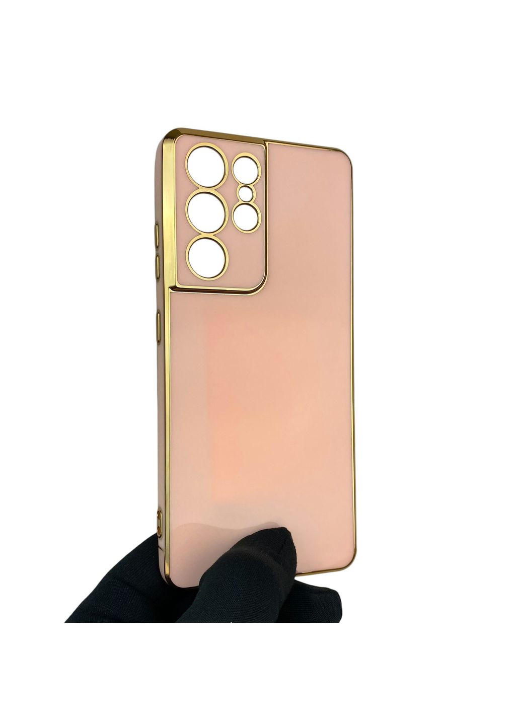 Чохол для Galaxy S21 Ultra (SM-G998) глянцевий із захистом камери із золотою окантовкою на самсунг с21 ультра пудровий gs1 Samsung (366230912)