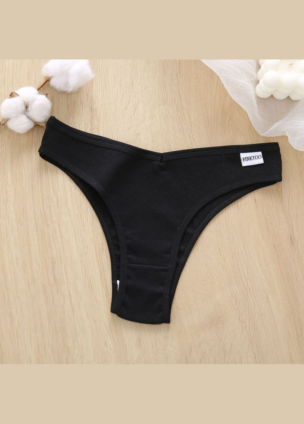Труси жіночі набір трусиків сліпів в рубчик однотонні бавовняні жіночі труси середня посадка нижня білизна для жінок Finetoo (337715845)