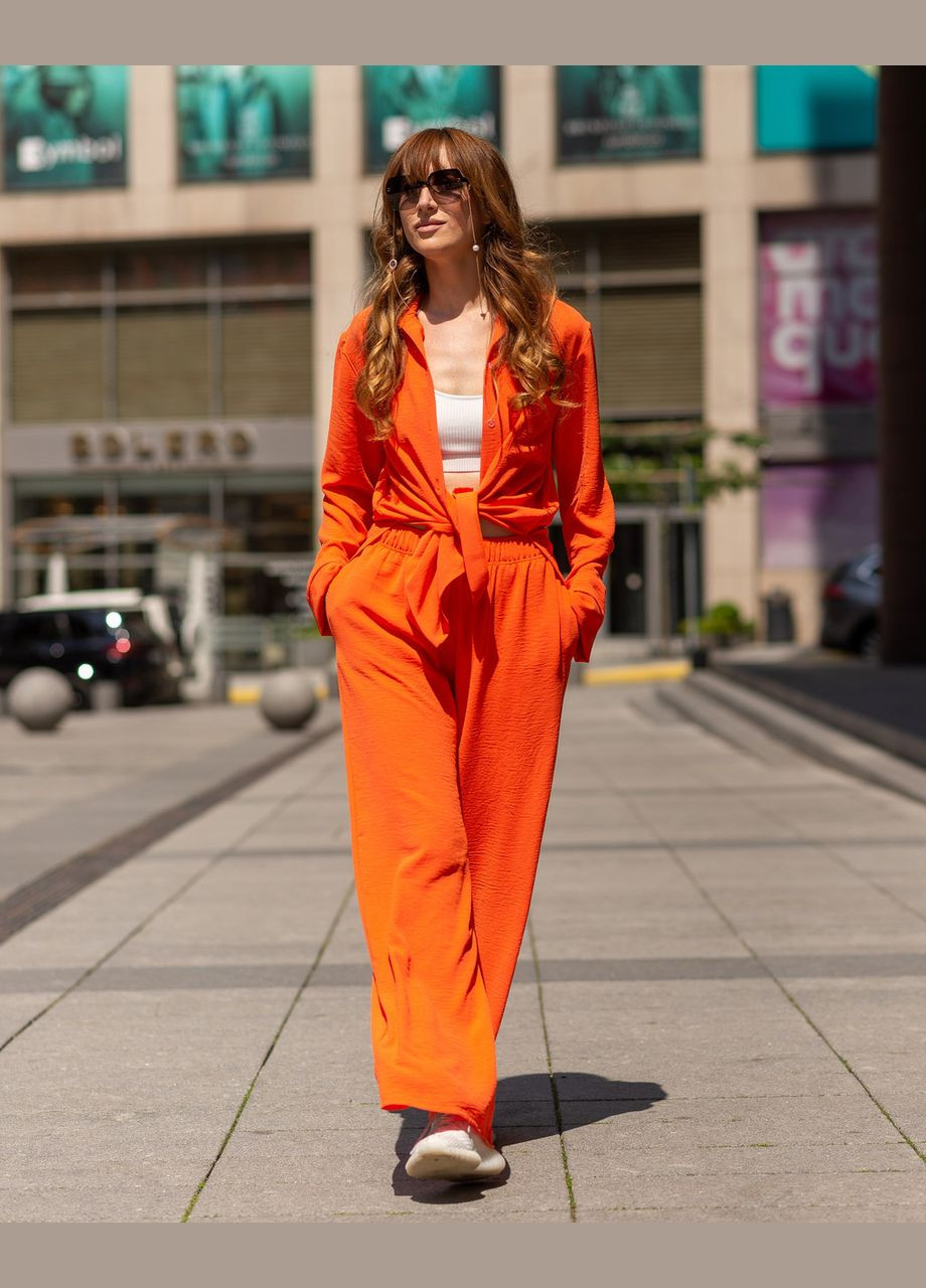 Женский костюм из креп жатки рубашка и штаны Оранжевый Maybel (295447331)