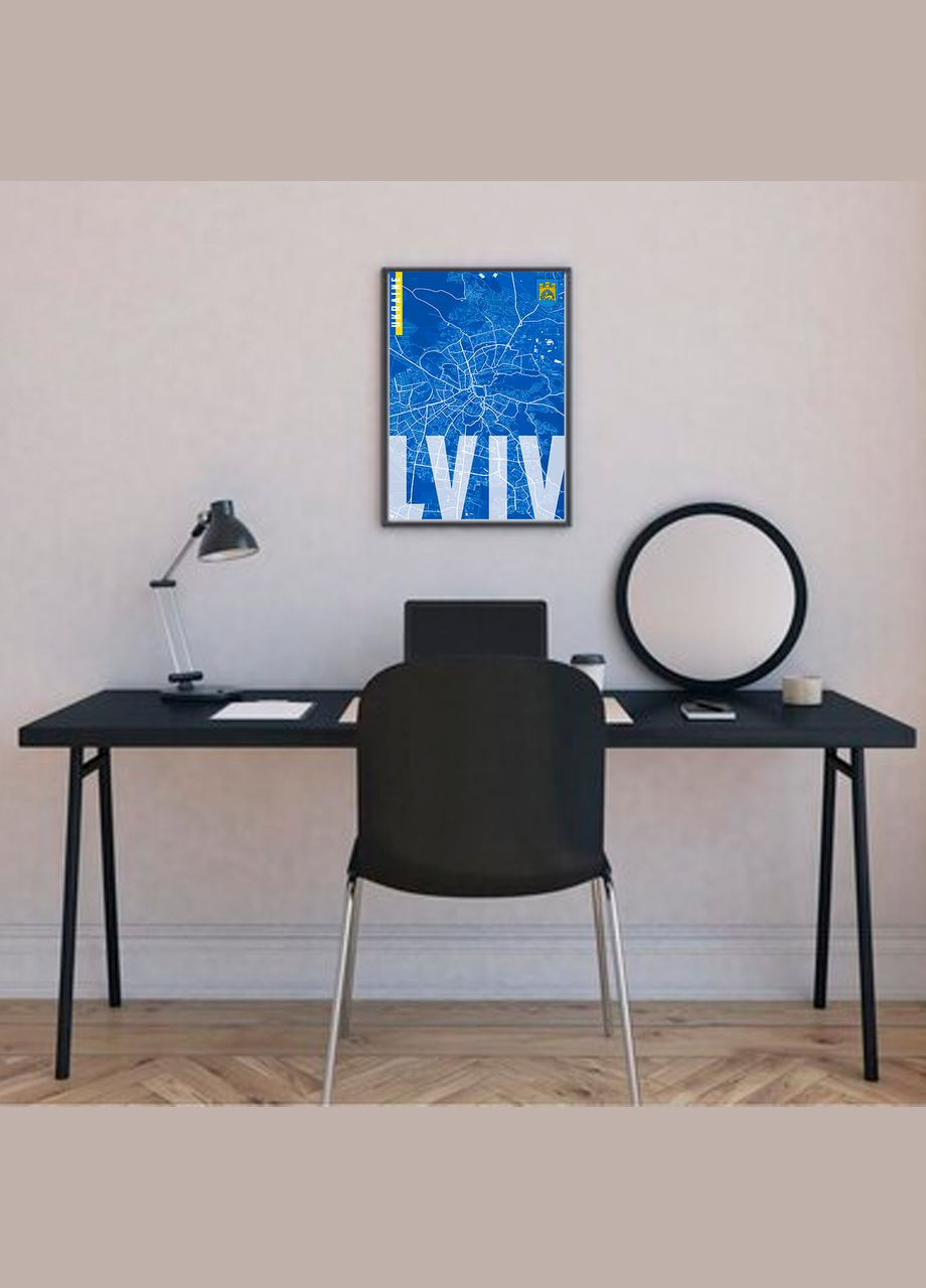 Плакат- на стіну з патріотичним принтом "Карта міста Львів Україна. Map of Lviv Ukraine" А0 Кавун постер (316211014)
