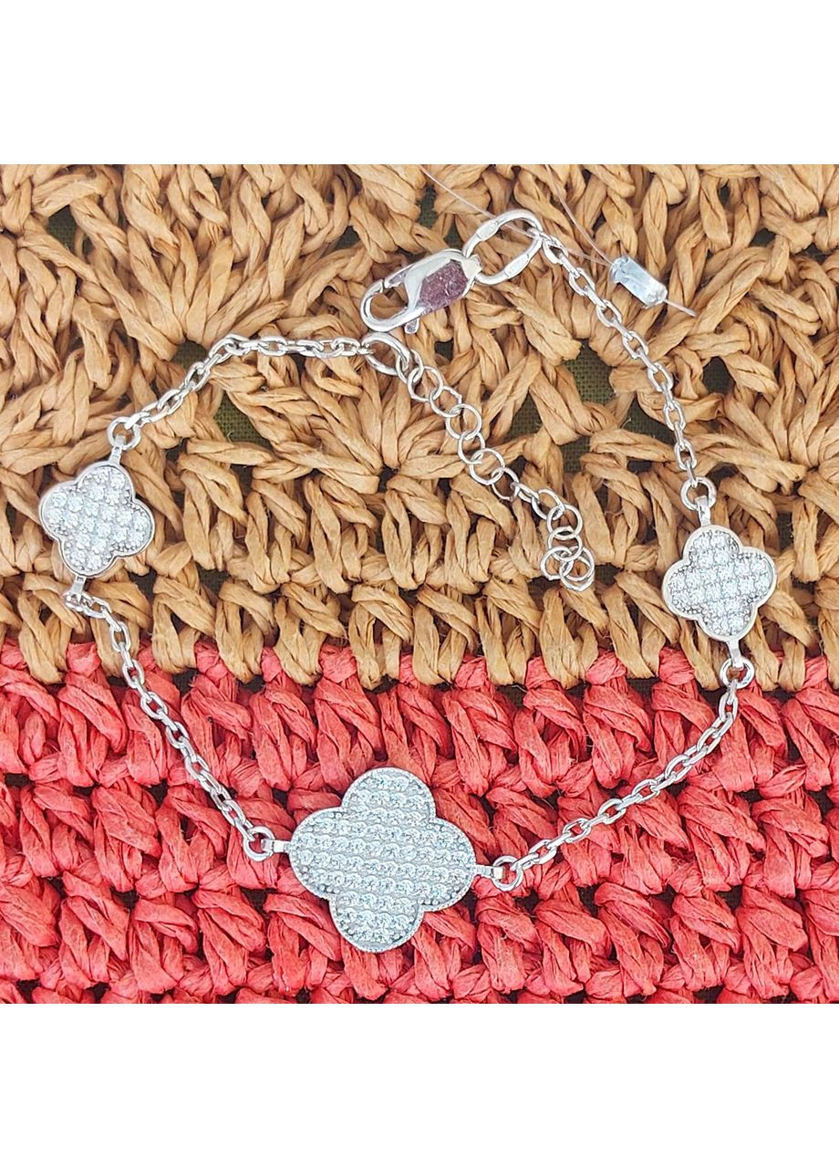 Браслет Клевер из серебра с прозрачными фианитами. No Brand (355921921)