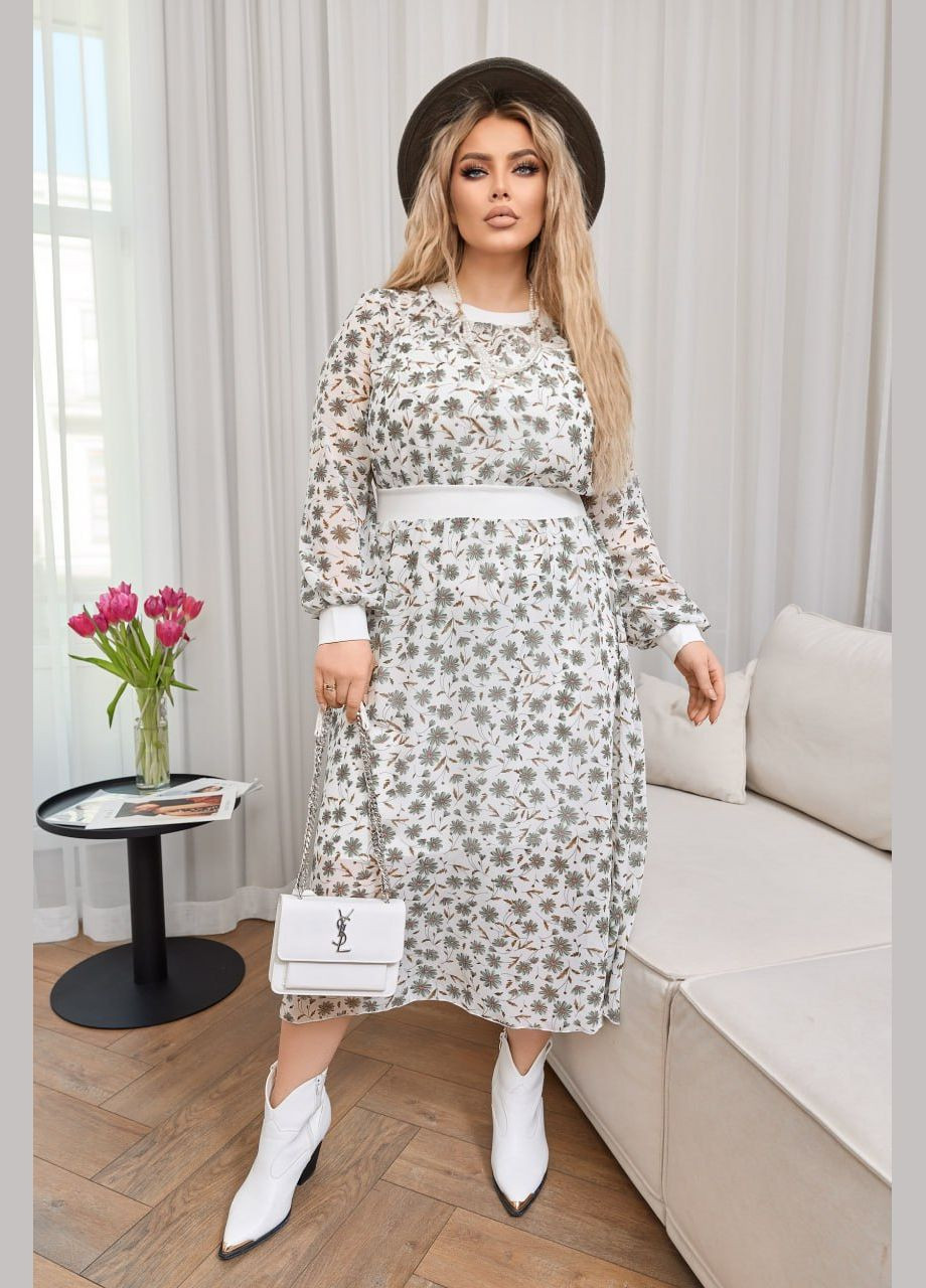 Білий повсякденний, святковий жіноча сукня шифонова а-силует Україна з квітковим принтом