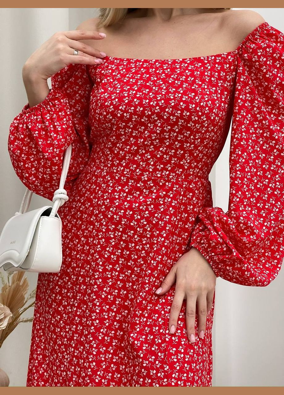 Красное повседневный женское платье в цветочек софт принт No Brand с цветочным принтом