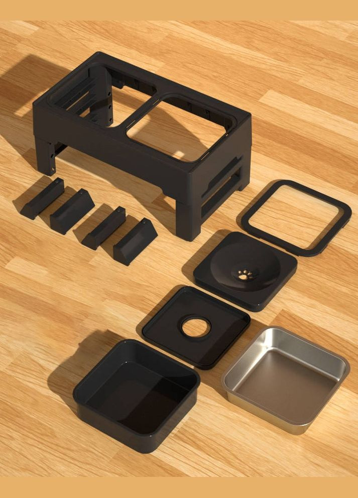 Подвійна миска для собак, на підставці з регульованою висотою, з плаваючим блюдцем, Чорний Els Pet (299915453)