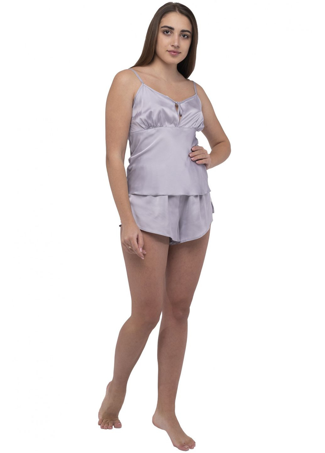 Сіра всесезон жіноча шовкова піжама вільного крою на резинці (майка + шорти) (ll188230091) LadyLike