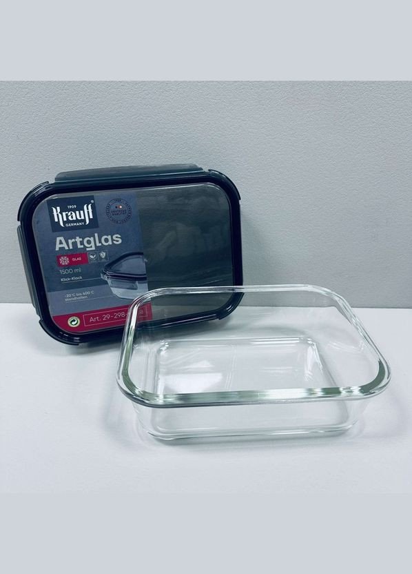 Контейнер скляний для зберігання прямокутний з пластиковою кришкою 1500 мл Artglass 29-298-028 Krauff (322167720)