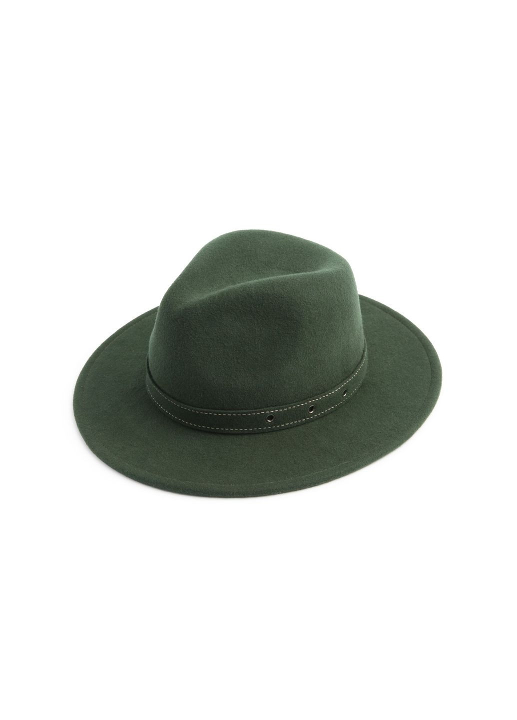 Шляпа федора мужская с ремешком фетр зеленая 653-307 LuckyLOOK 653-307m (280914751)