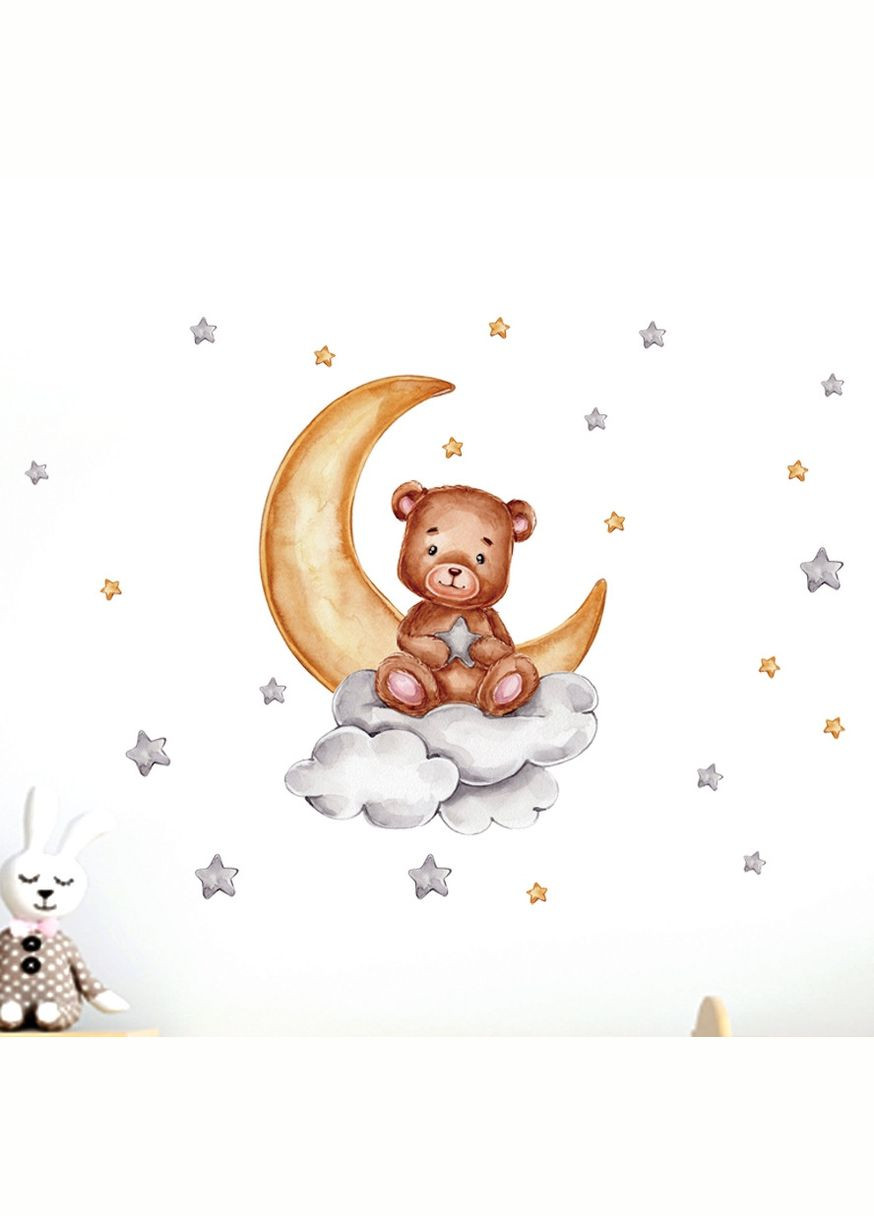 Декоративные наклейки на стены Мишка сидит на тучке возле месяца (лист 30 х 90 см) Б394-59-1 No Brand (302242207)