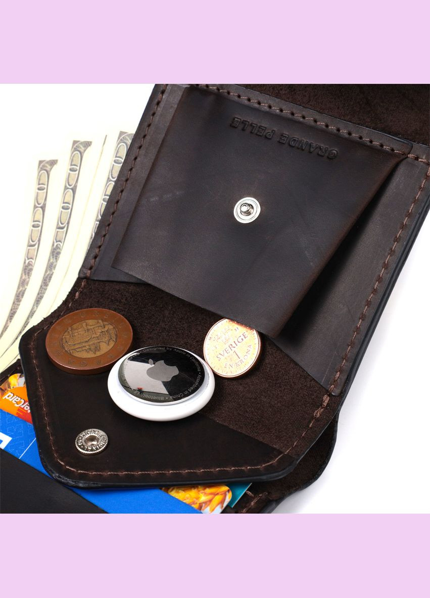 Чоловічий шкіряний гаманець з монетницею та потайною кишенею коричневий (sku_16810) No Brand (328218547)