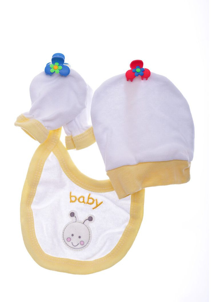 Білий комплект розпашонка, повзунки, шапочка трикотажний в коробці бджілка біла 62 см (40196) BABYKROHA
