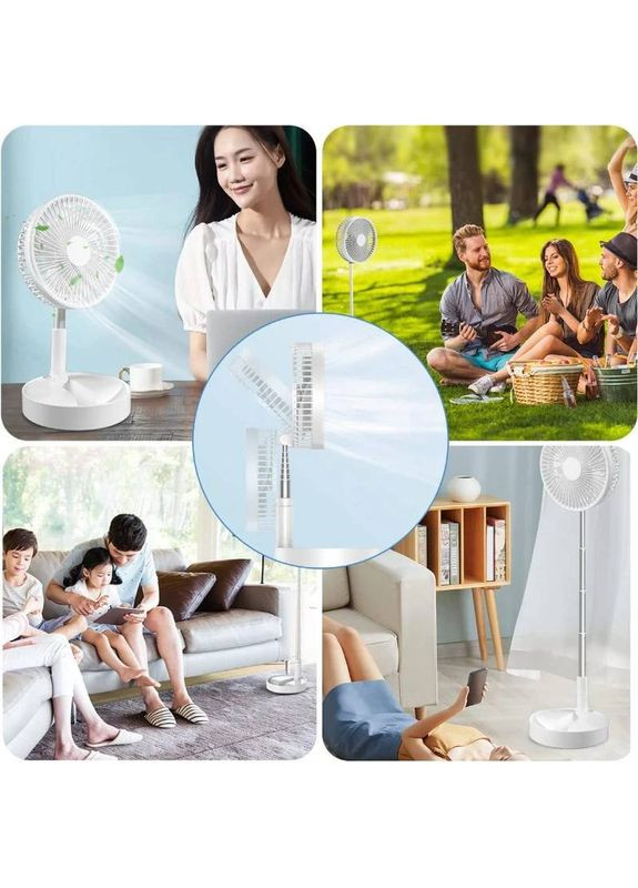 Акумуляторний портативний вентилятор складаний телескопічний безшумний настільний підлоговий на ніжці White (K4718) No Brand (360531877)