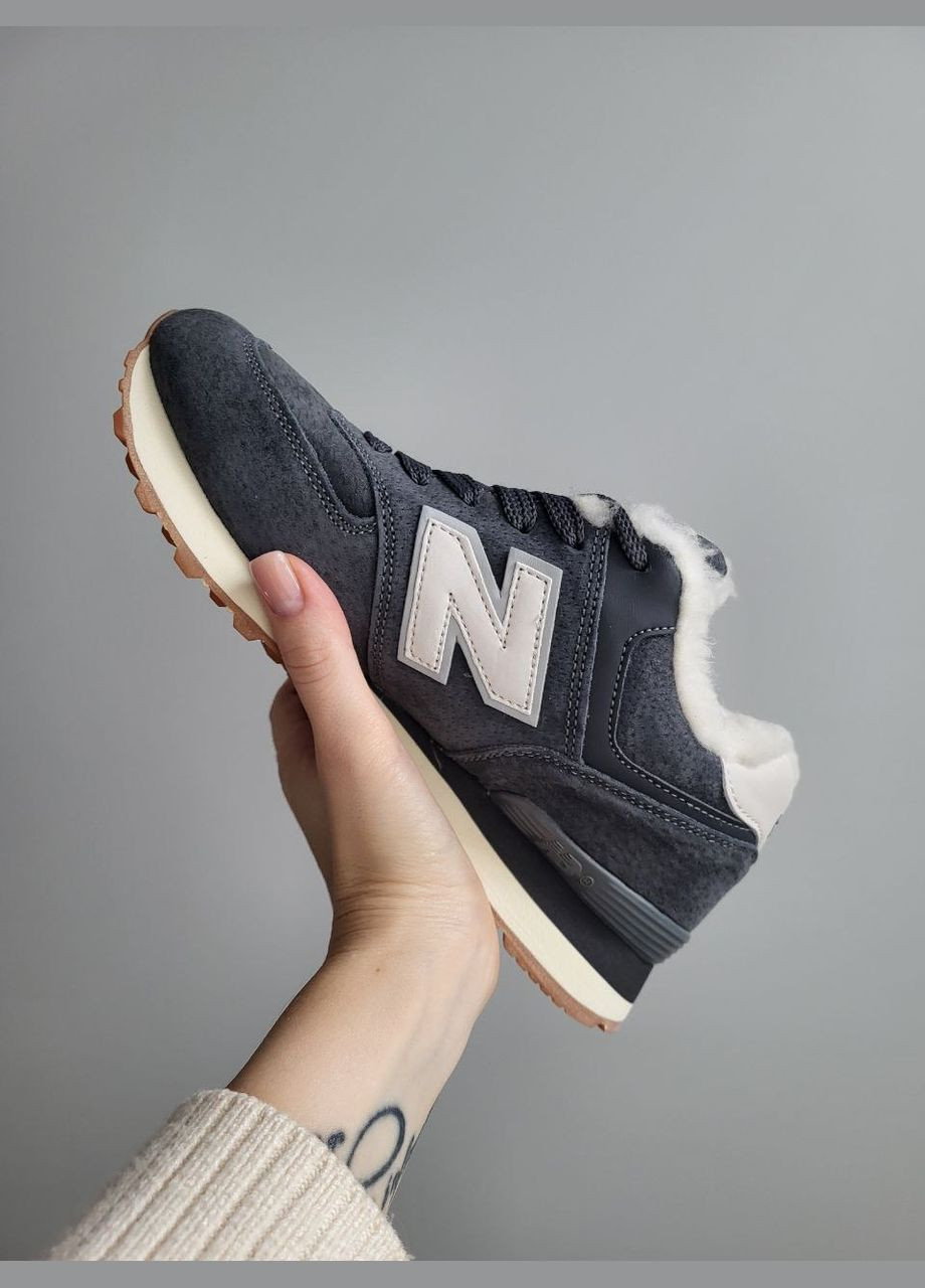 Кросівки зимові жіночі New Balance 574 winter gray white fur | Нью Беланс 574 сірі білі з хутром No Brand сірі зими (308360689)