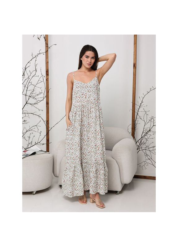 Молочна літній квітковий сарафан максі, розмір одягу s, колір молочно білий Badger