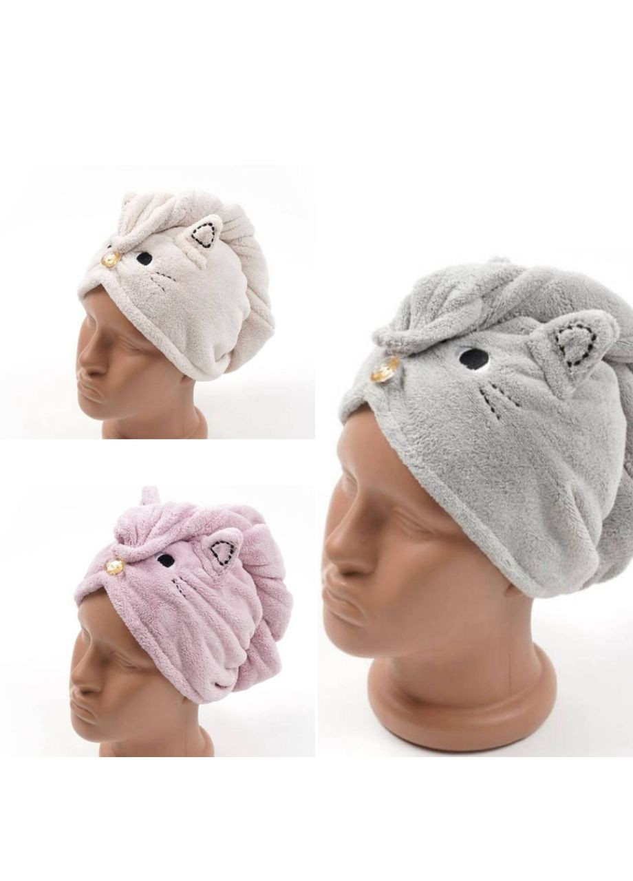 Полотенце тюрбан-чалма для сушки волос Ушки серые No Brand (366978593)