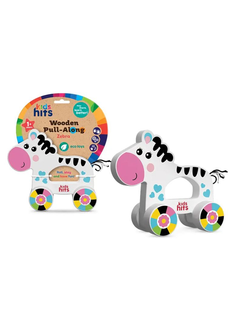 Каталка деревянная Зебра на веревке в ассортименте KH20/010 Kids Hits Дер5116 (370654381)