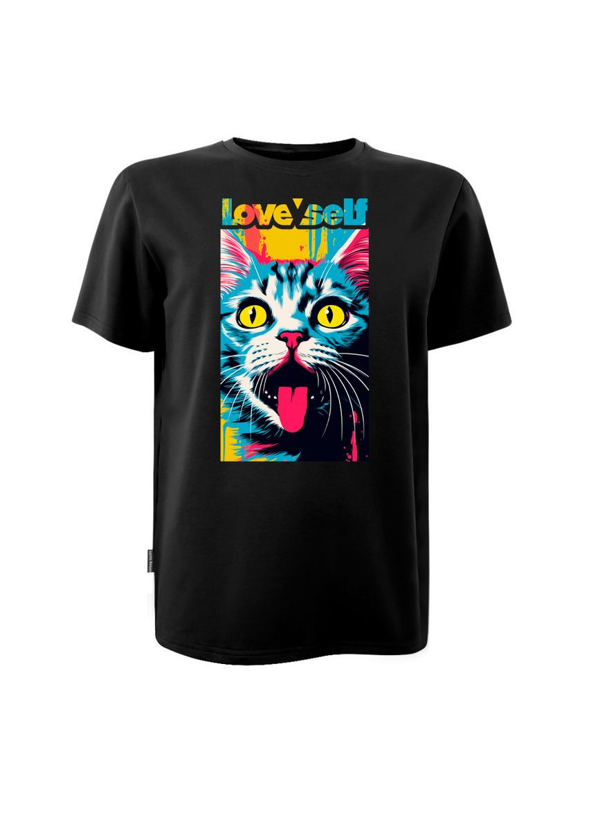 Футболка унисекс черная с коротким рукавом с принтом Color Cat Love Self (Кулир) 4PROFI (361259400)