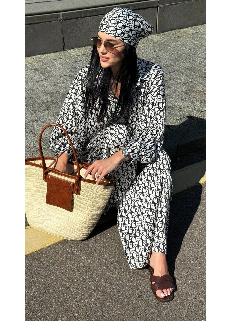 Женский шелковый костюм с принтом: рубашка + штаны палаццо + платок Україна (354693263)