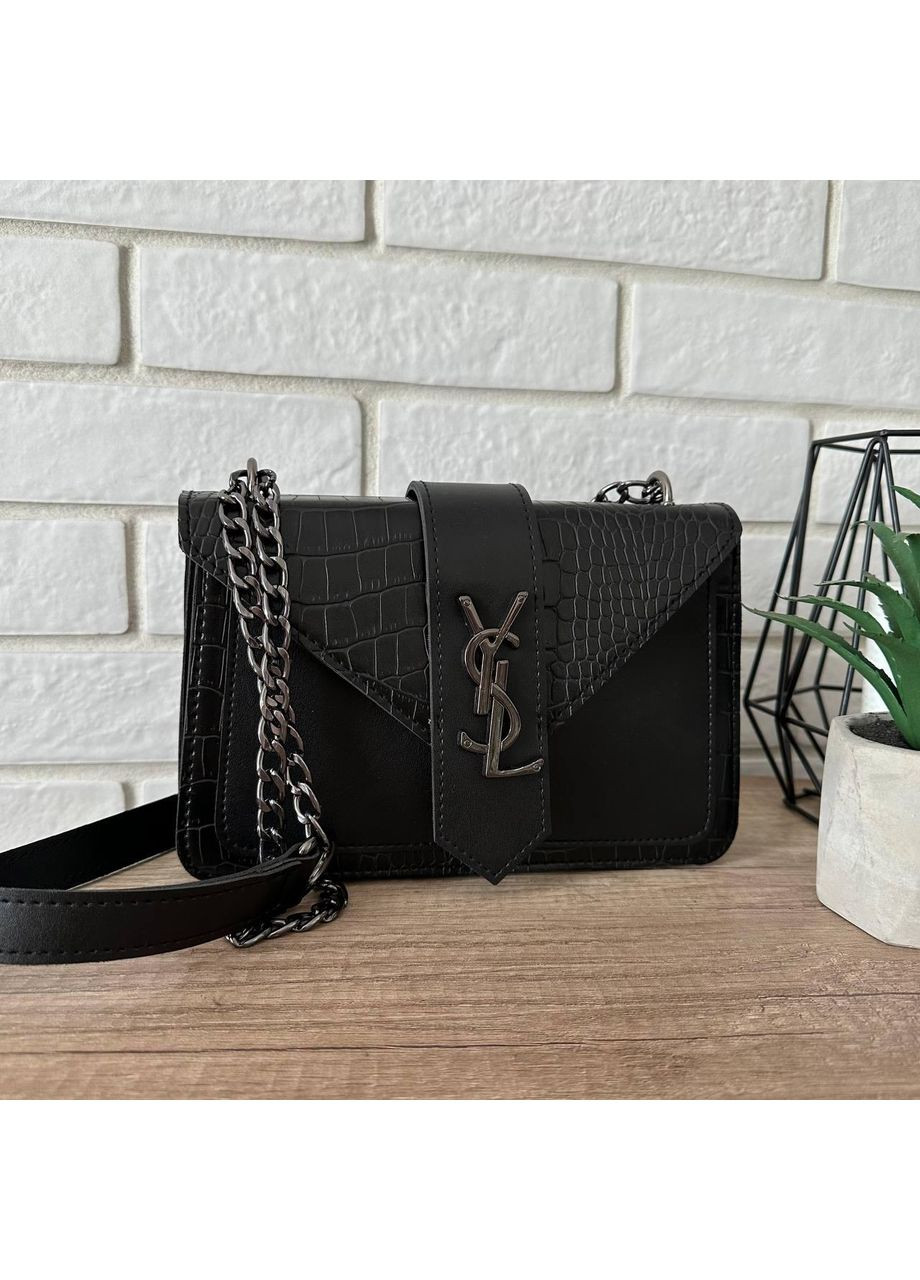 Маленькая женская сумочка клатч из экокожи черная змеиная на цепочке ProDobro (363260160)