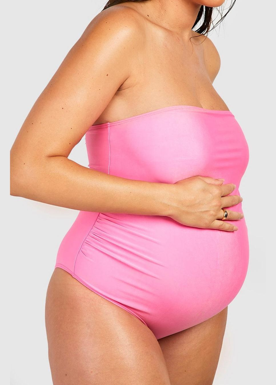 Розовый летний купальник слитный для беременных Boohoo