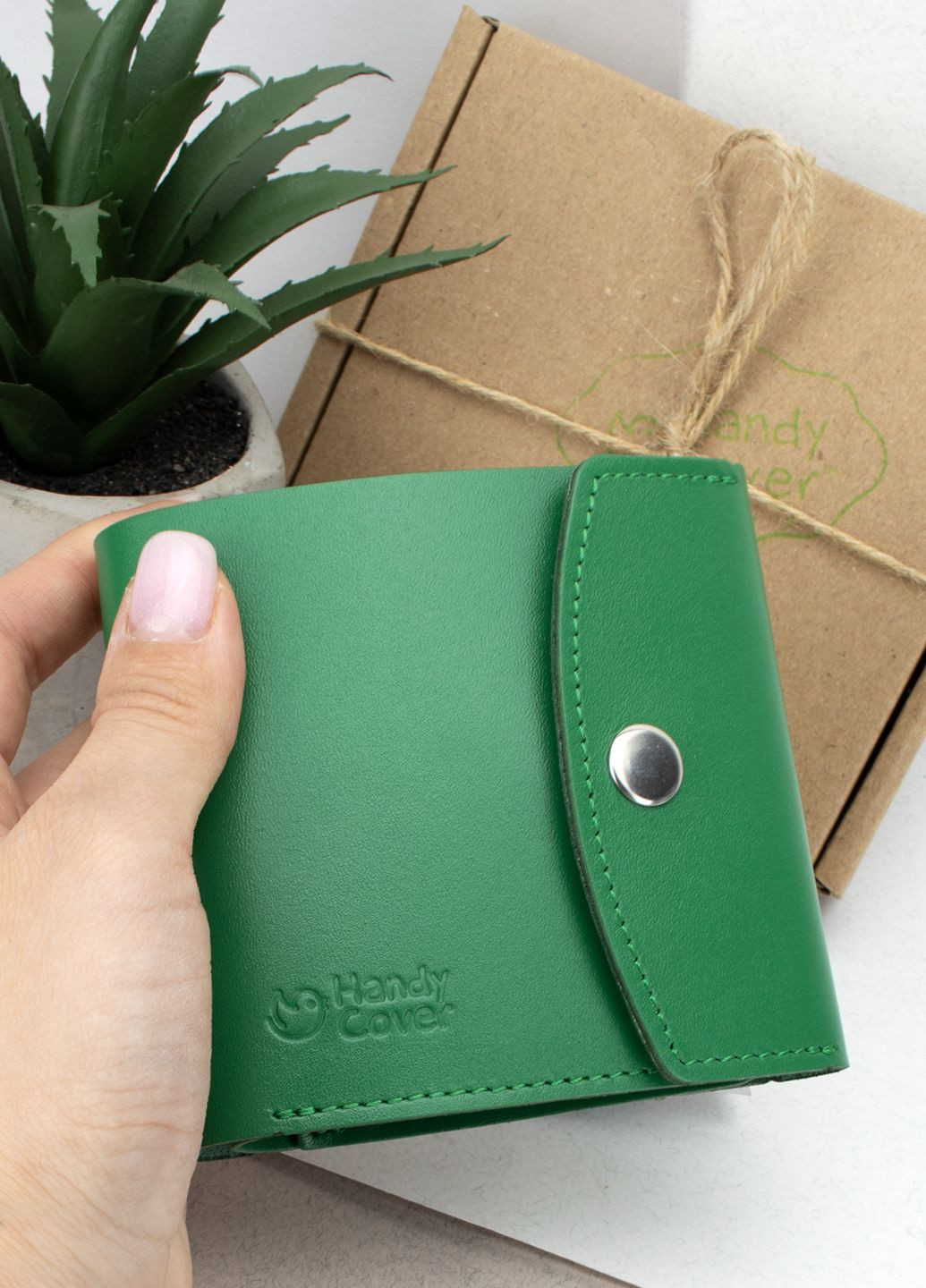 Кошелек женский кожаный маленький на кнопке HC0062 зеленый HandyCover (331879775)