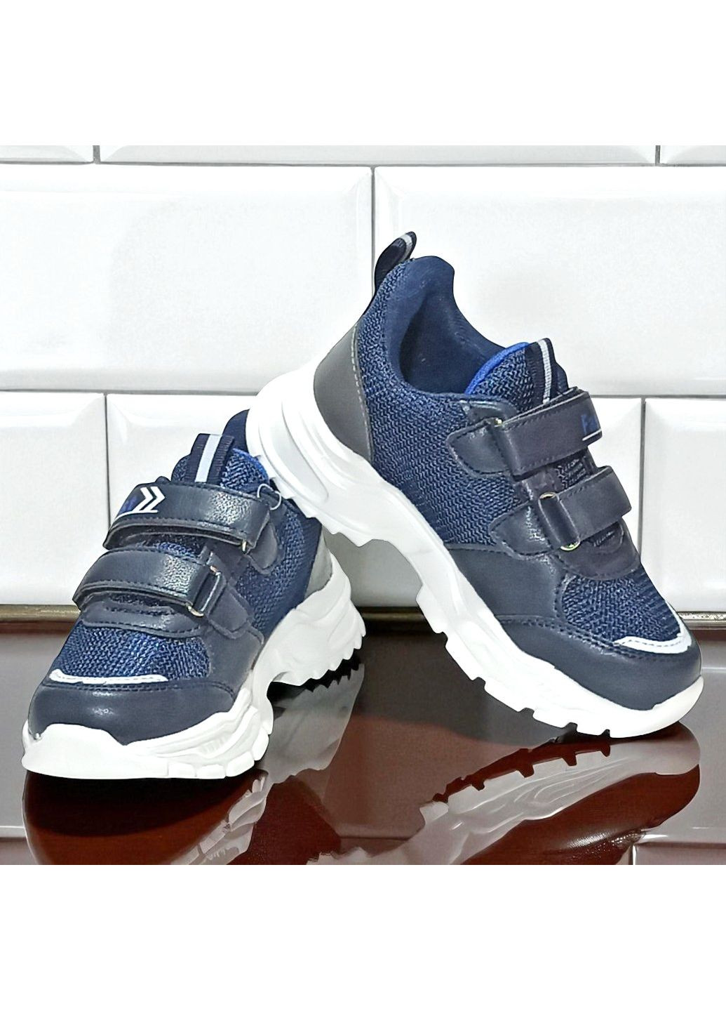 Синие демисезонные ортопедические текстильные кроссовки на липучках для мальчика Boyang