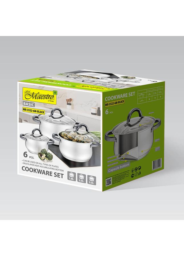 Набор кастрюль MR-3522-6M Black 6 предметов черный Maestro (348133319)