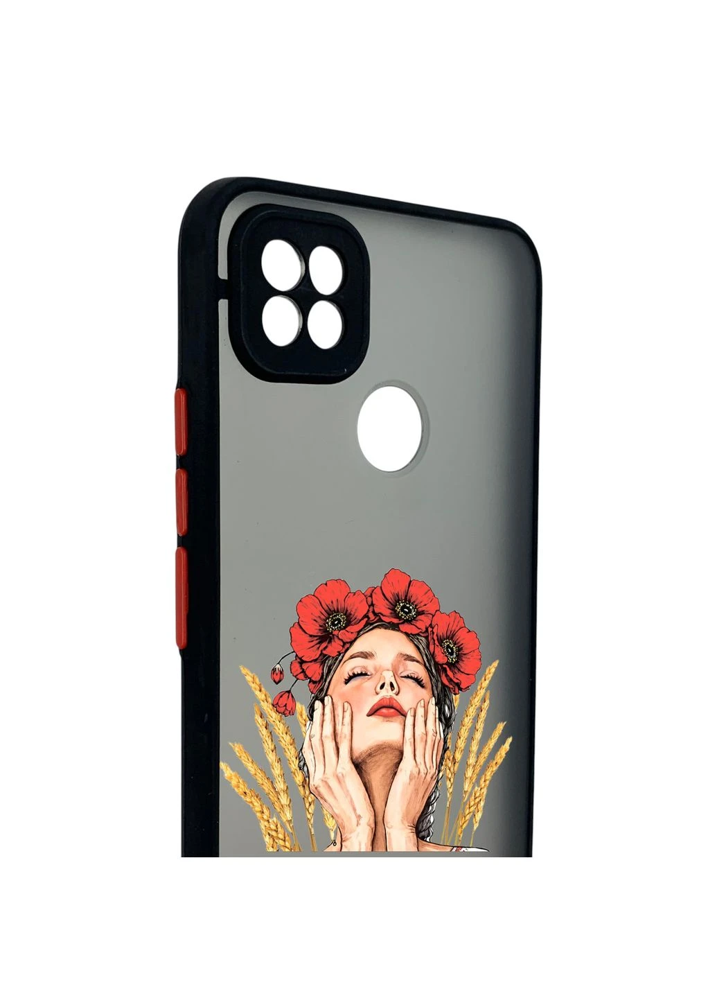 Чохол для телефона Redmi 9C с 3D принтом Девушка с маками и колосками із захистом камери чорний Xiaomi (399548303)