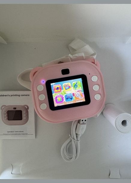 Дитяча цифрова фотокамера миттєвого друку з термопринтером ТОРА 12Мп ТFT екран / карта пам'яті Рожевий No Brand (317223312)