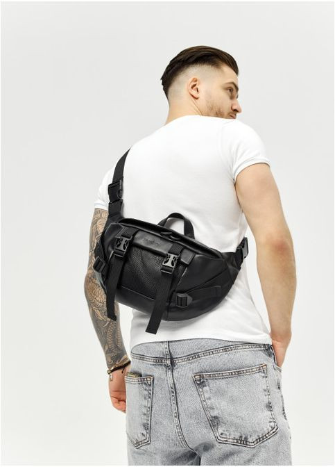 Велика чоловіча поясна сумка бананка з натуральної шкіри Чорна (1009038721) Sambag (361244962)