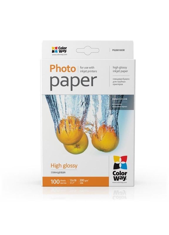 Фотобумага глянцевая 200г/м2 13x18см 100 л. (PG2001005R) Colorway (370620050)