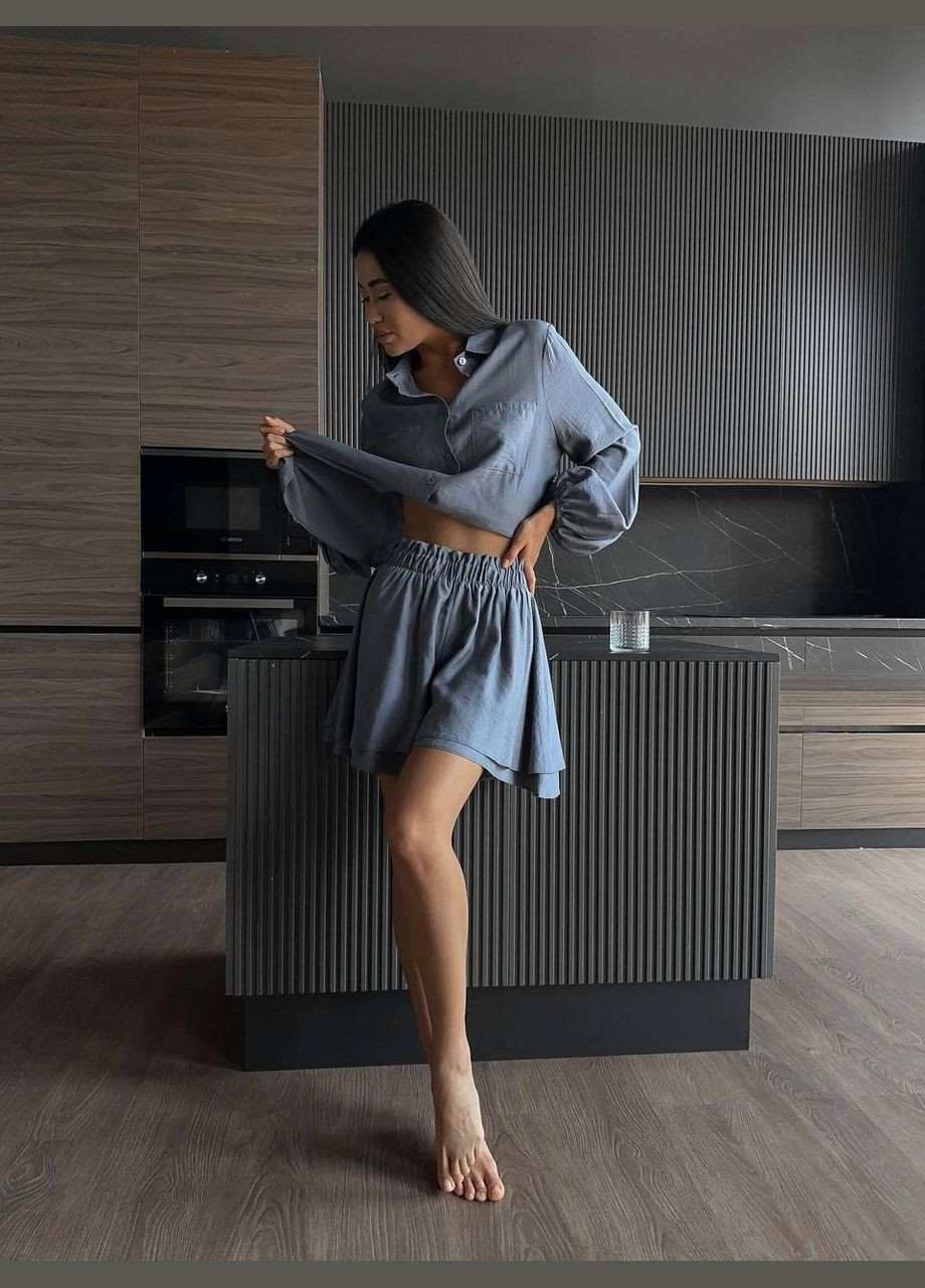 Летний стильный костюм двойка из приятной к телу ткани серо-сиреневого цвета No Brand 773 (338187807)