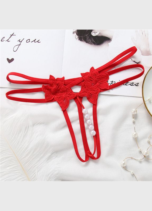 Кружевные трусики с открытым доступом и с ниткой из жемчужин Sexy OneSize (8-34) No Brand (312005328)